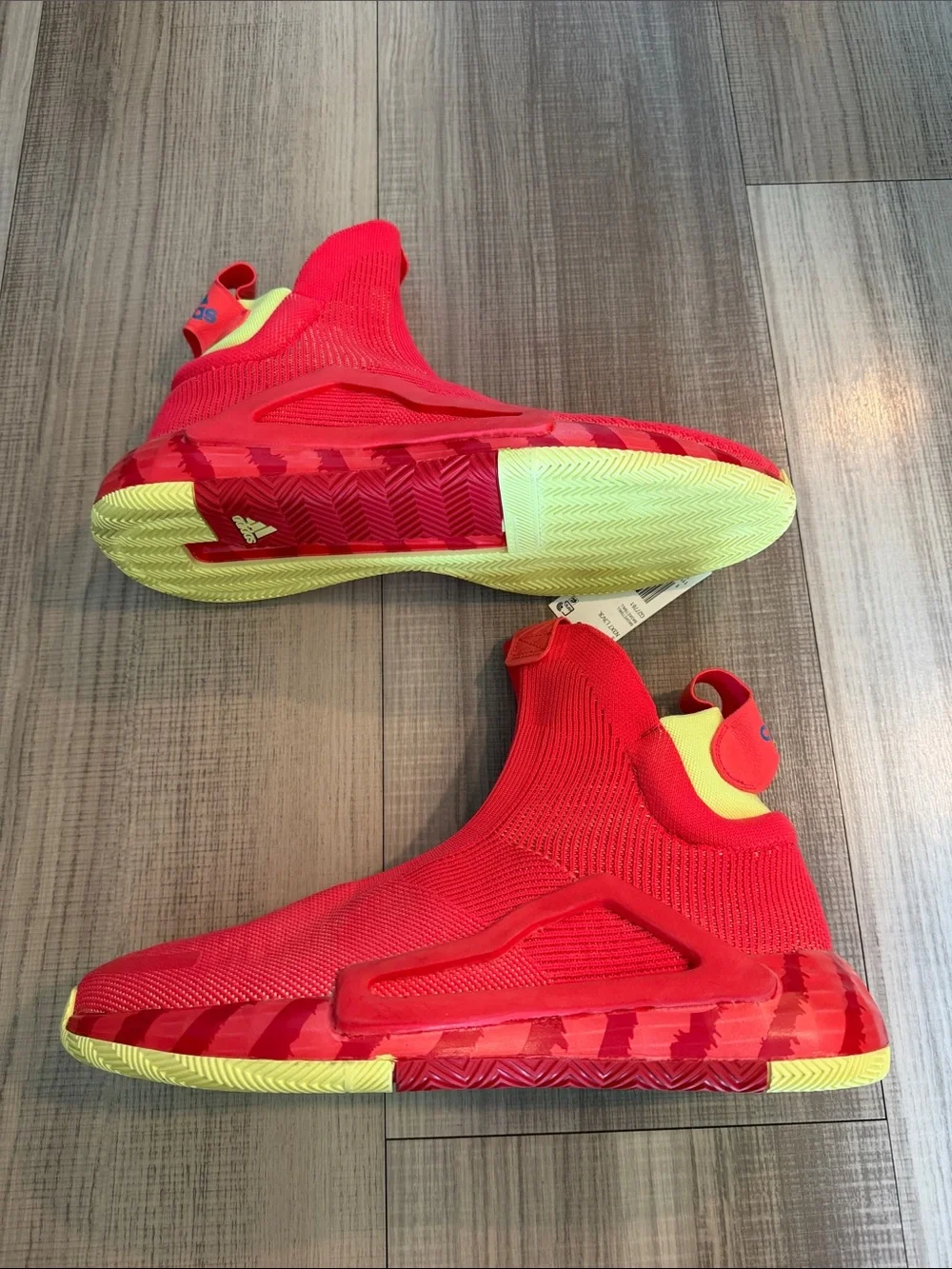 adidas Red Knit Slip-On High-Top Athletic Sneakers with Yellow Accents